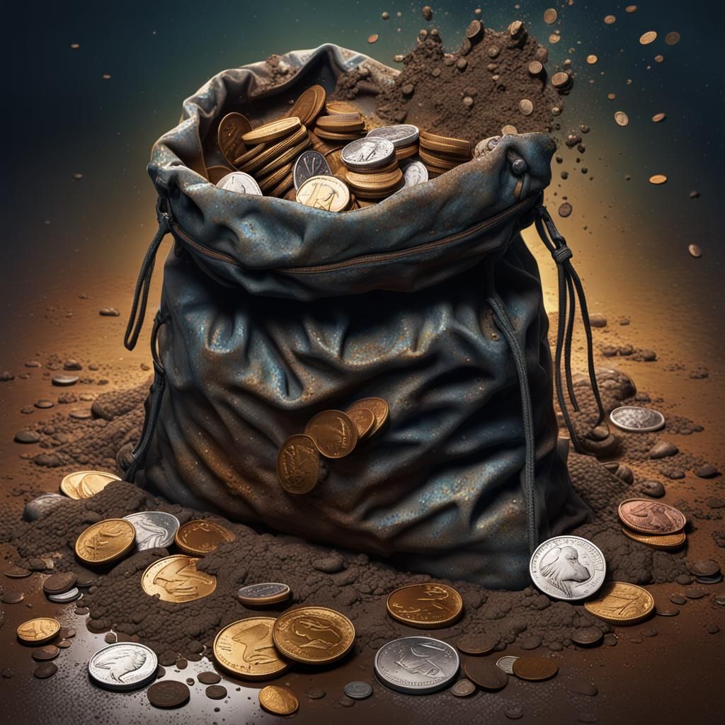 Muddy Coin Bag in Hyperrealistic Splash Art