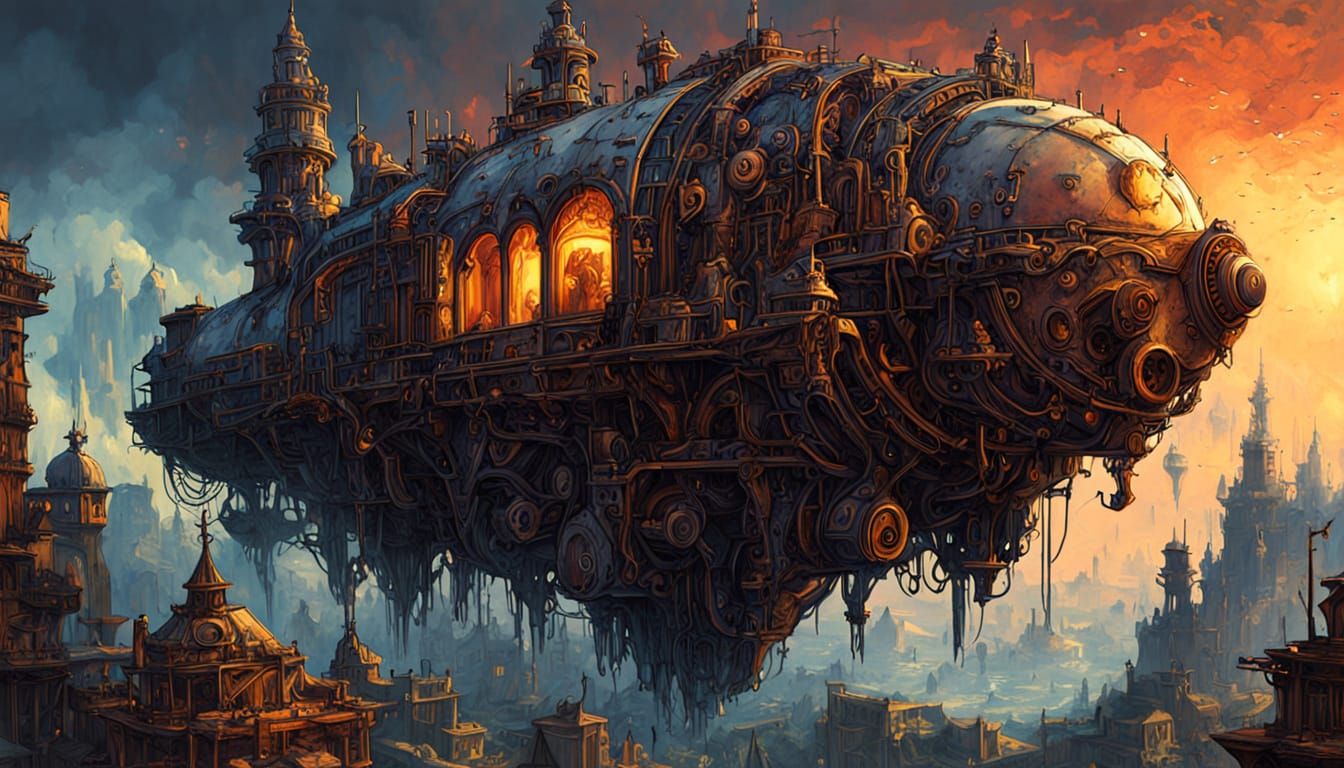 Steampunk City Inside a Giant Geode