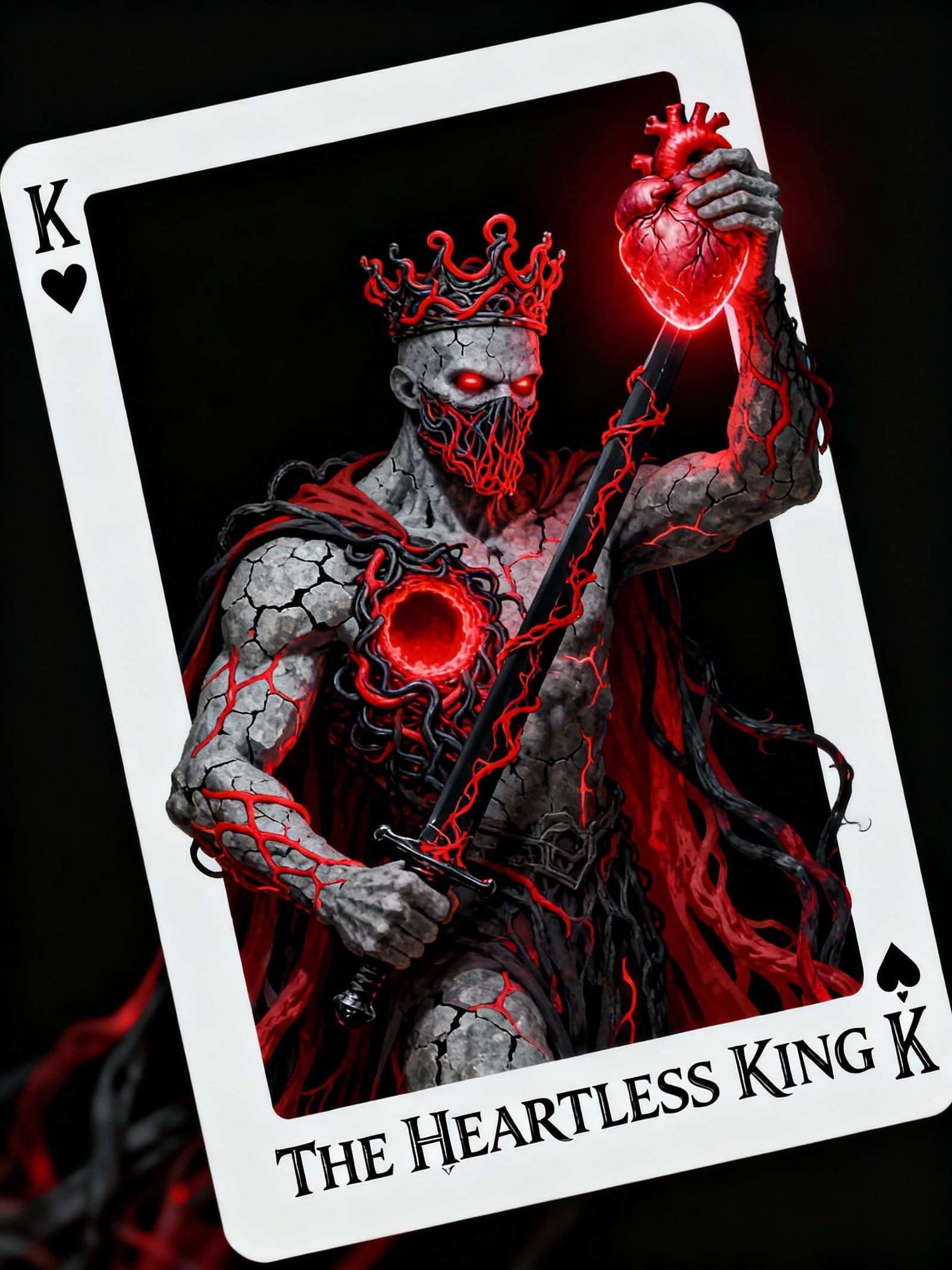 Playing Card Depicting Vein-Covered Monster King with Glowin...