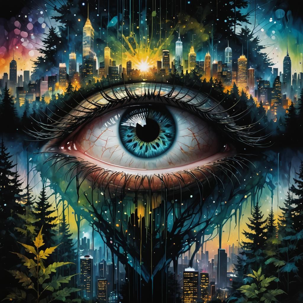 Crystal silhouette of a City and Forest