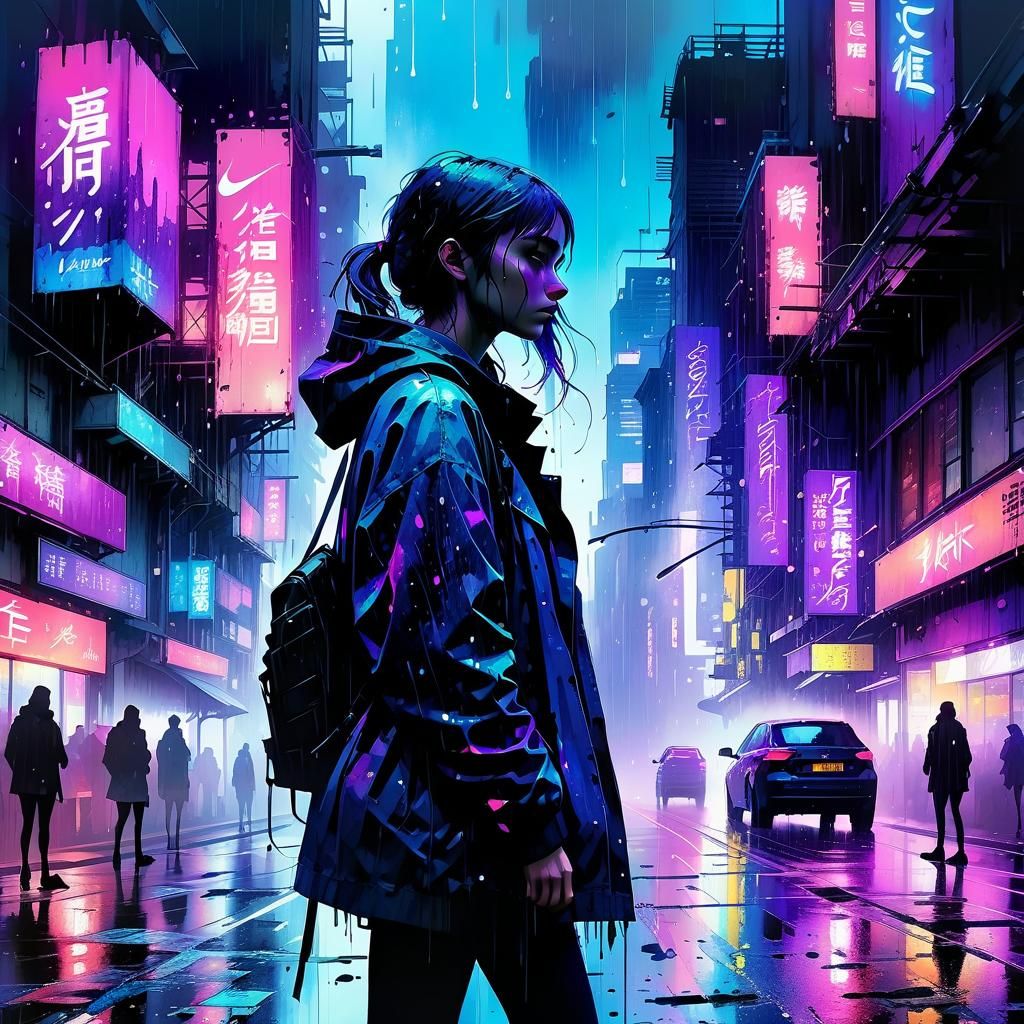 Neon City Girl: A Watercolor Illustration