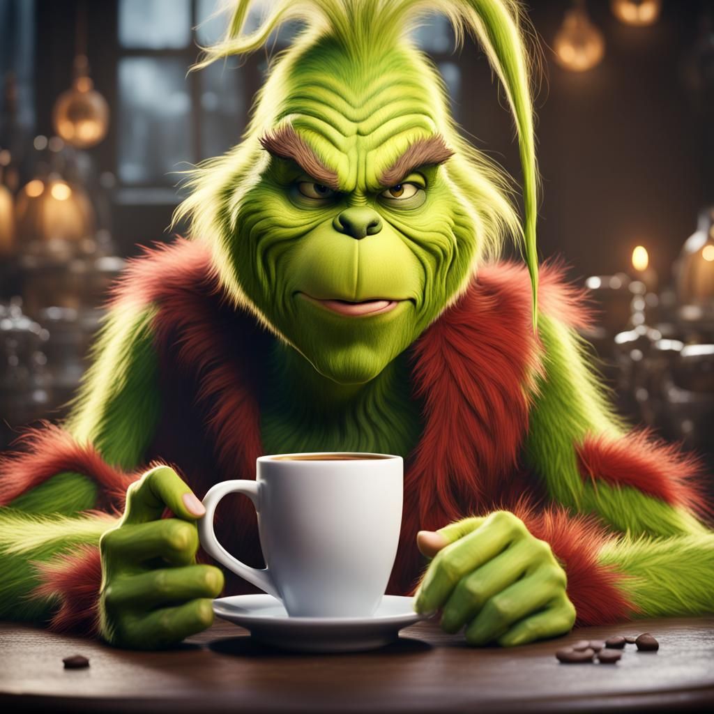 The Grinch Drinking Coffee: Detailed Matte Painting