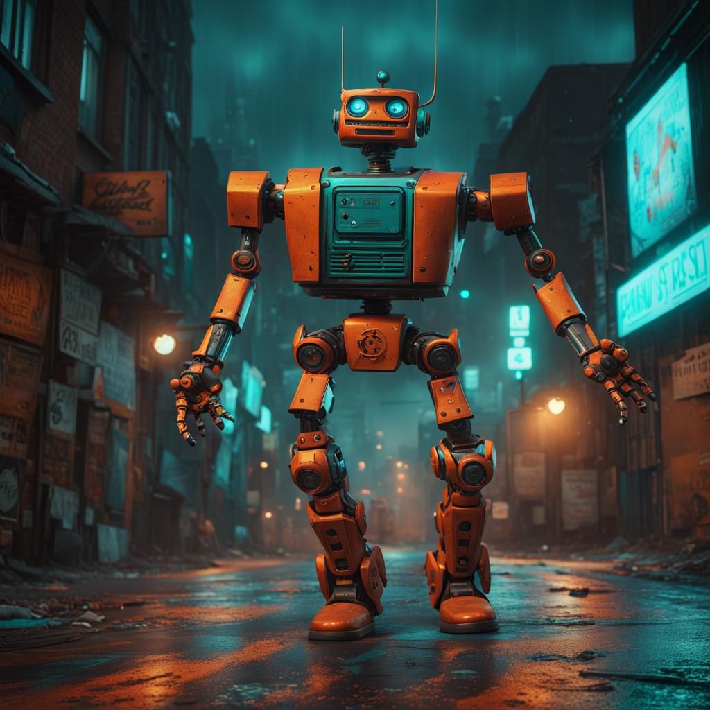 Robot Dances in Dark Punk Street Art