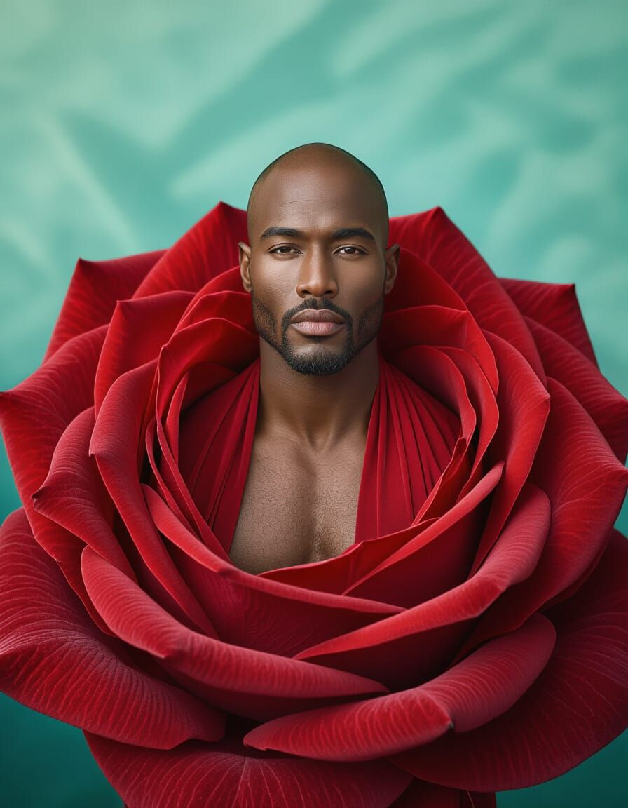 Handsome Man Emerges From Dark Red Rose