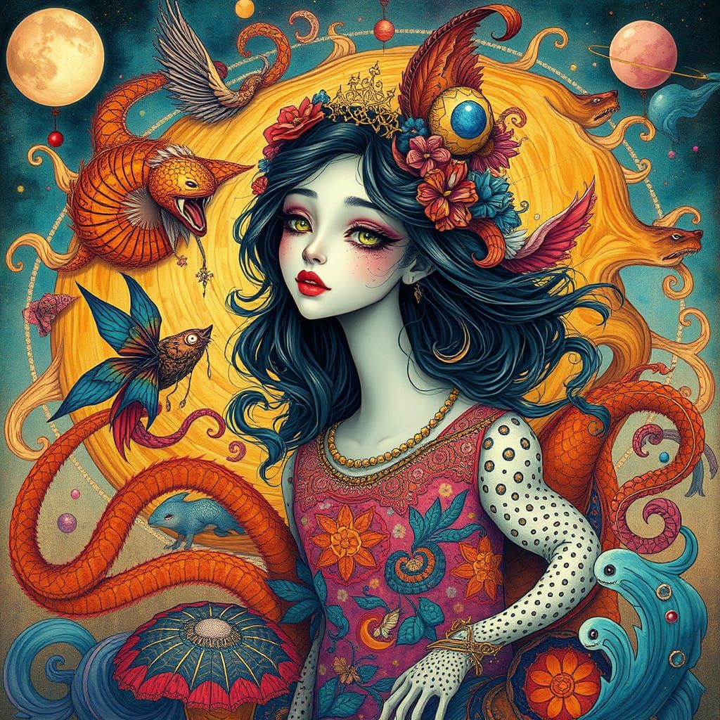 Dreamlike Wonders: Whimsical Woman in a Fantastical Realm