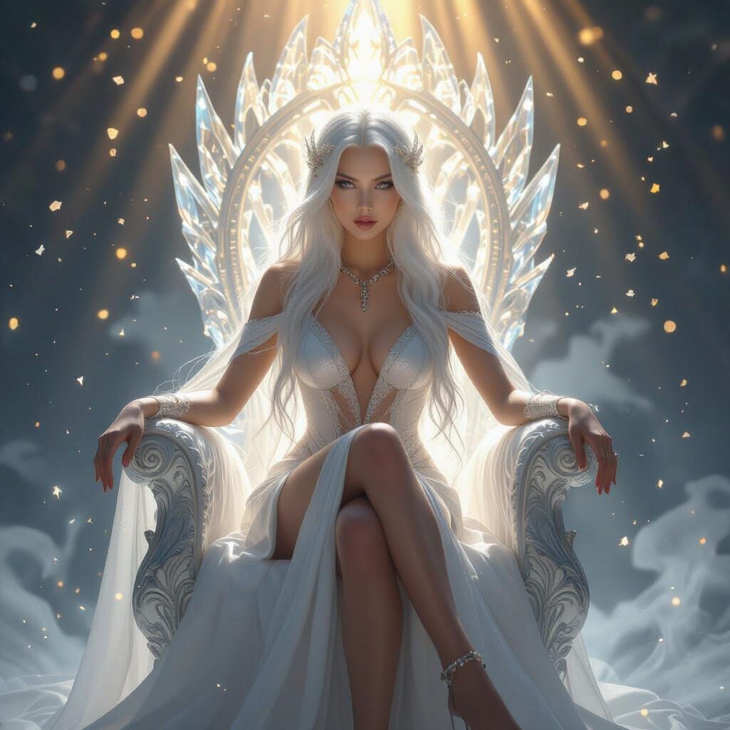Ethereal Moon Goddess on Crystalline Throne