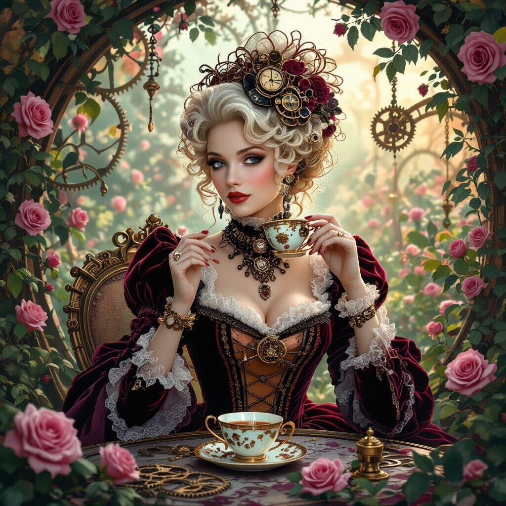Steampunk Marie Antoinette in Clockwork Garden