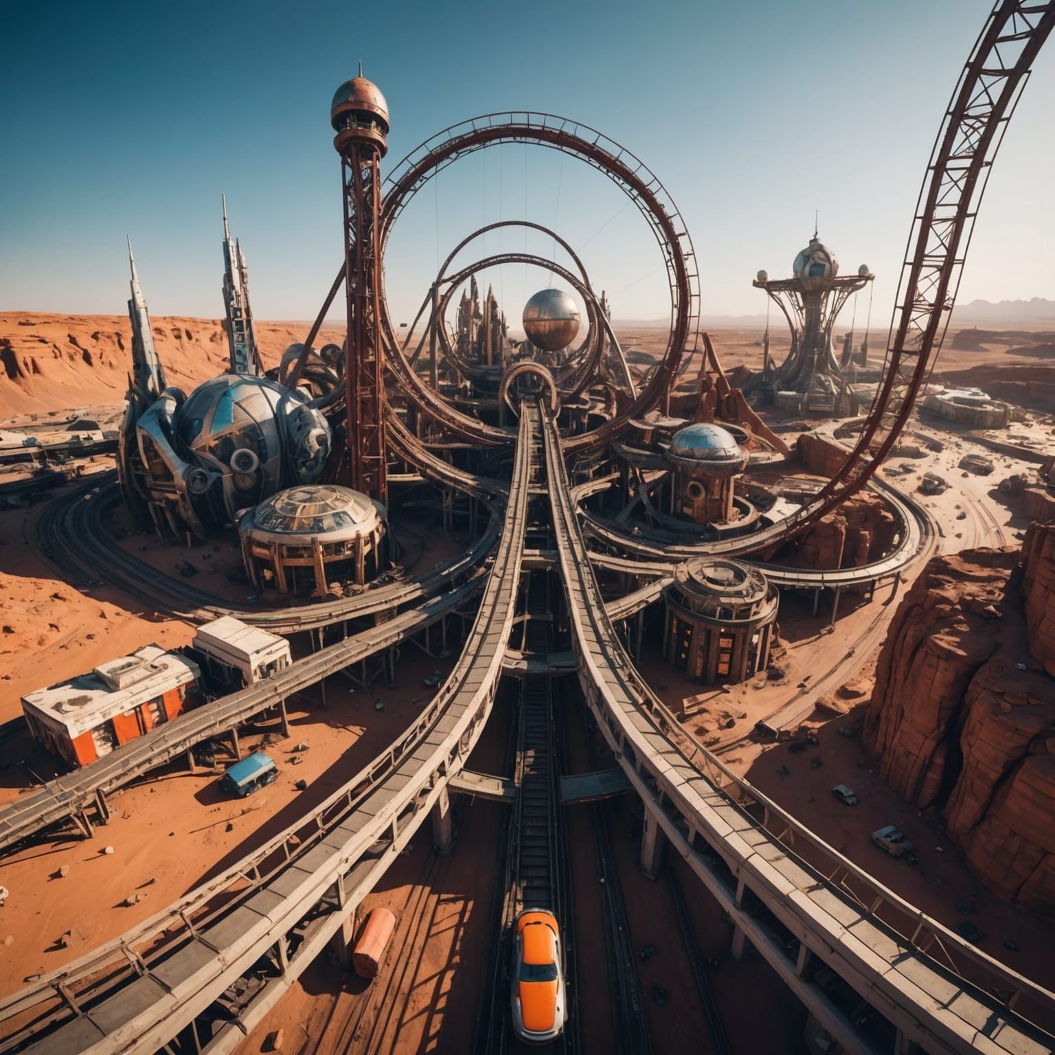 Surreal Cyberpunk Theme Park on Mars