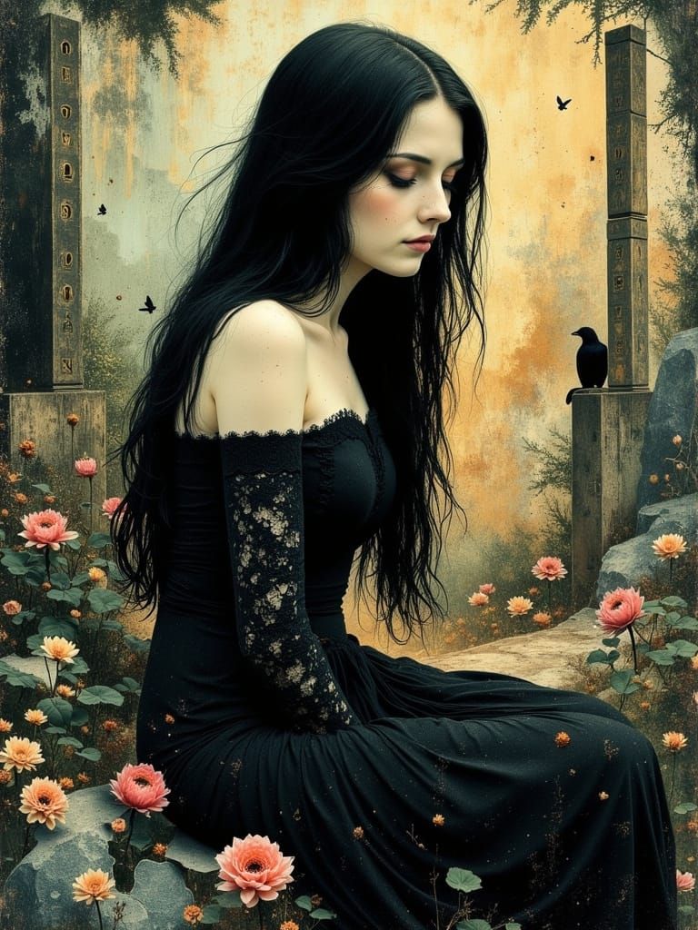 Ethereal Gothic Woman in Mystical Garden