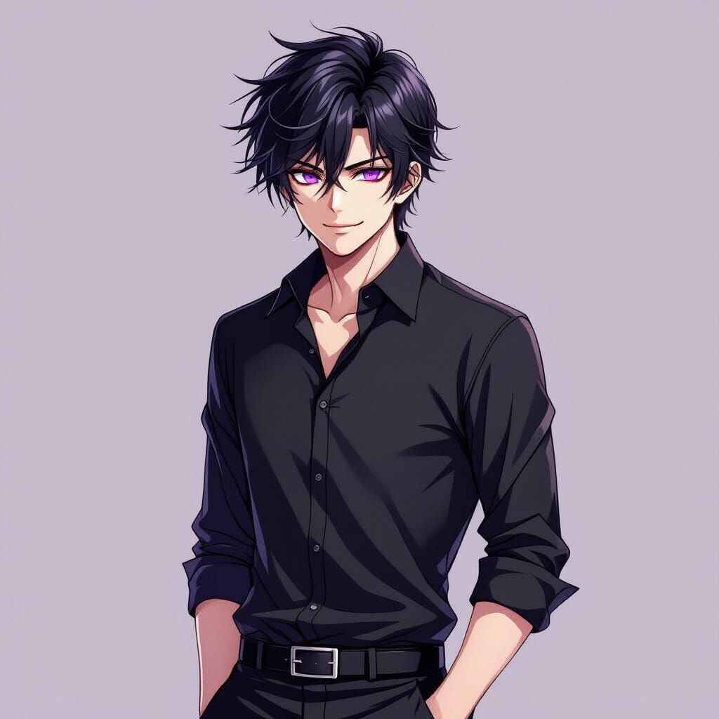 Sinister Male Figure with Radiant Purple Eyes