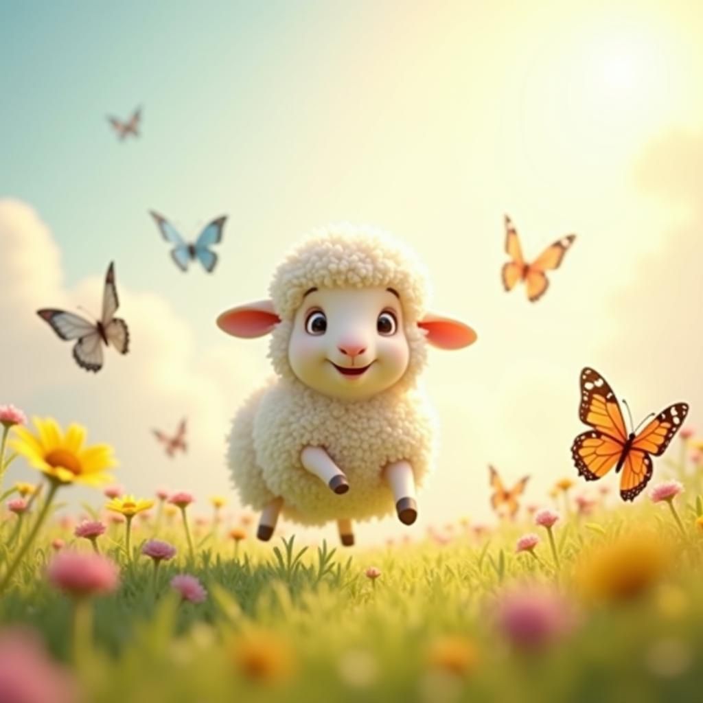 Fluffy Sheep in Wildflower Field, 3D Digital Art