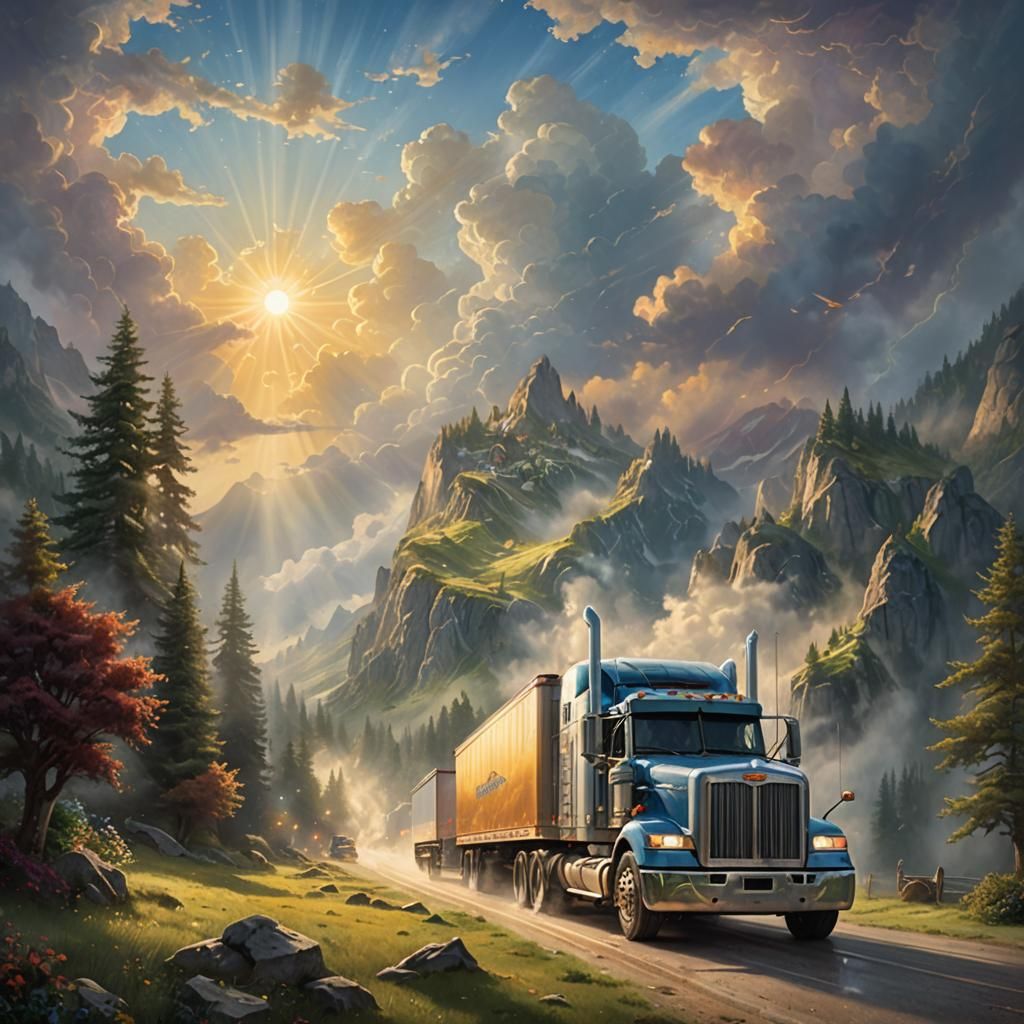 Ethereal Semi Truck in Divine Sunshine