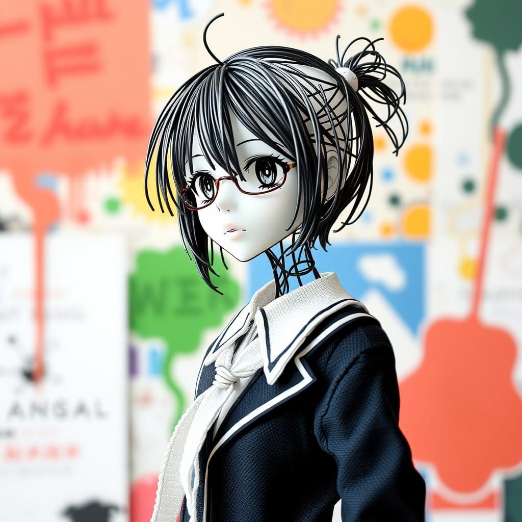 Anime Wire Sculpture in School Uniform
