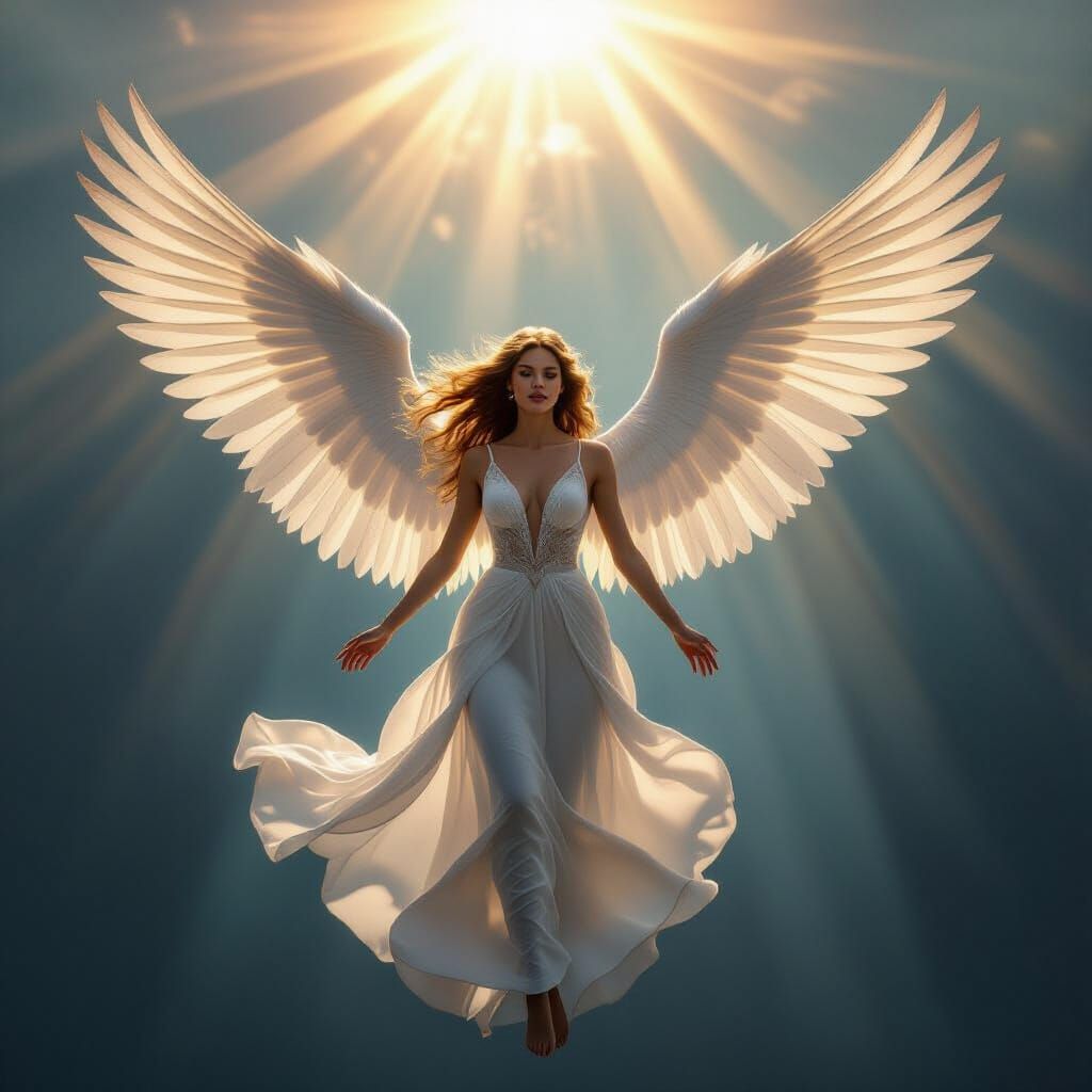 Angelic Being With Golden Ethereal Wings in Celestial Light