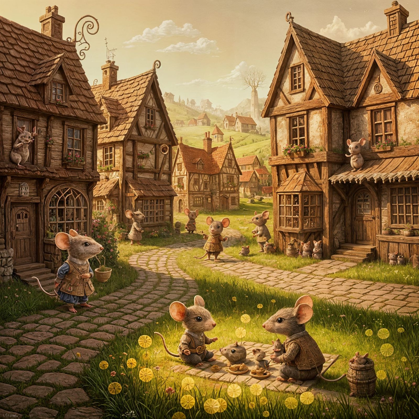 Charming Mouse Village in Watercolour Style