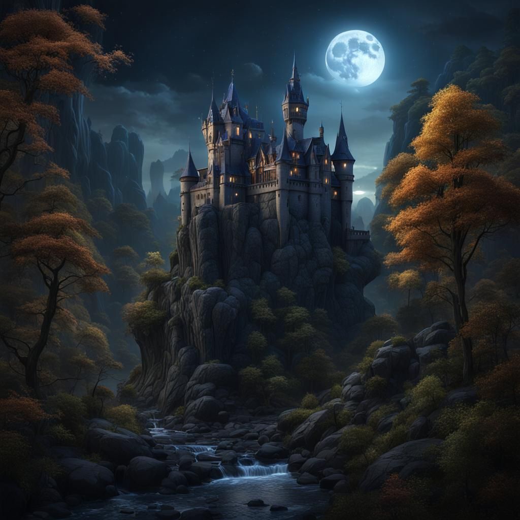 Gothic Castle Under Moonlight: Fantasy Concept Art