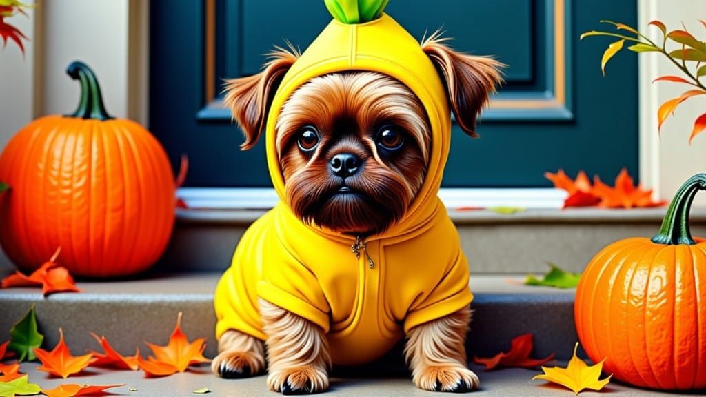 Vampire Dog in Whimsical Banana Costume for Halloween