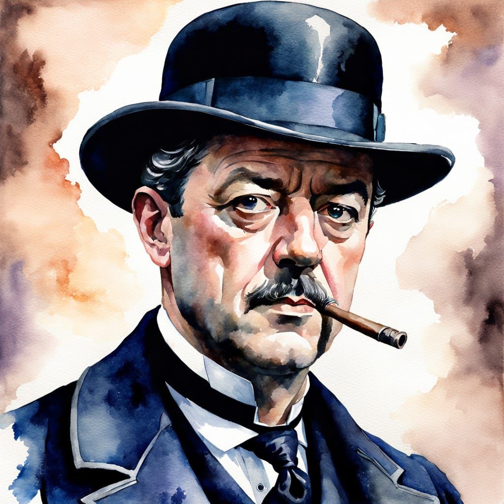 Victorian Detective in Watercolor Style