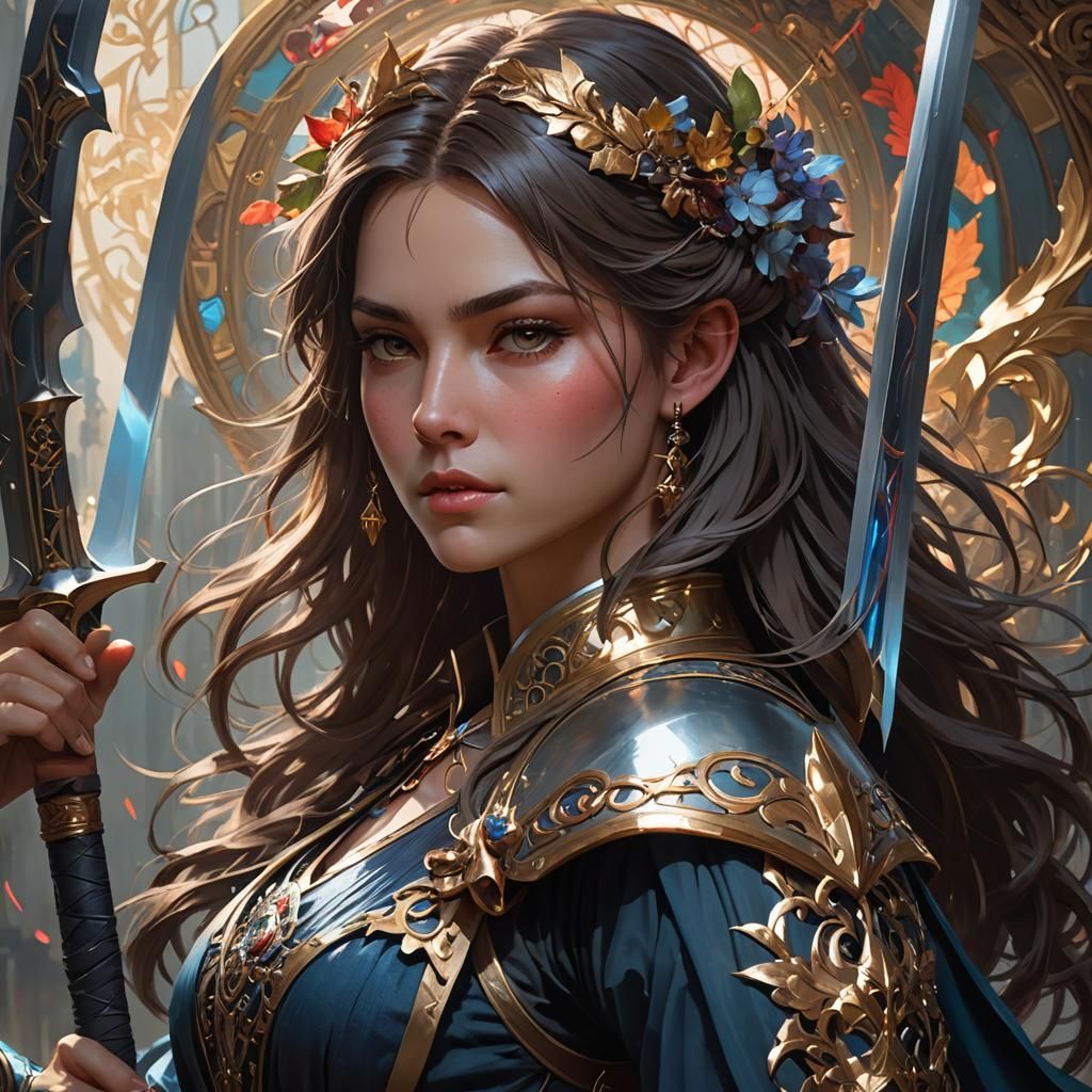 Hyperdetailed Long Sword Portrait in Art Nouveau Style