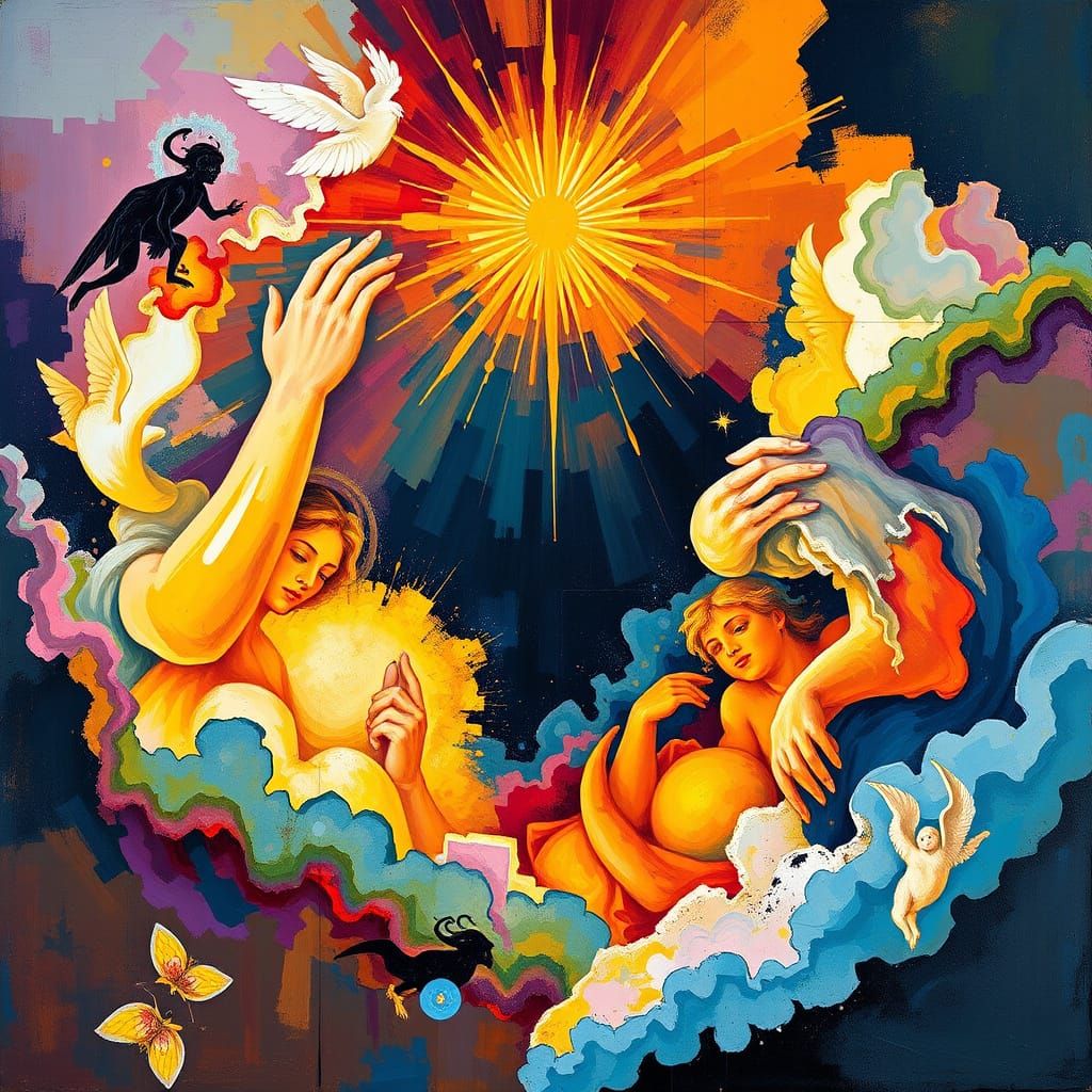 Vibrant Abstract Art Depicting Biblical Miracles