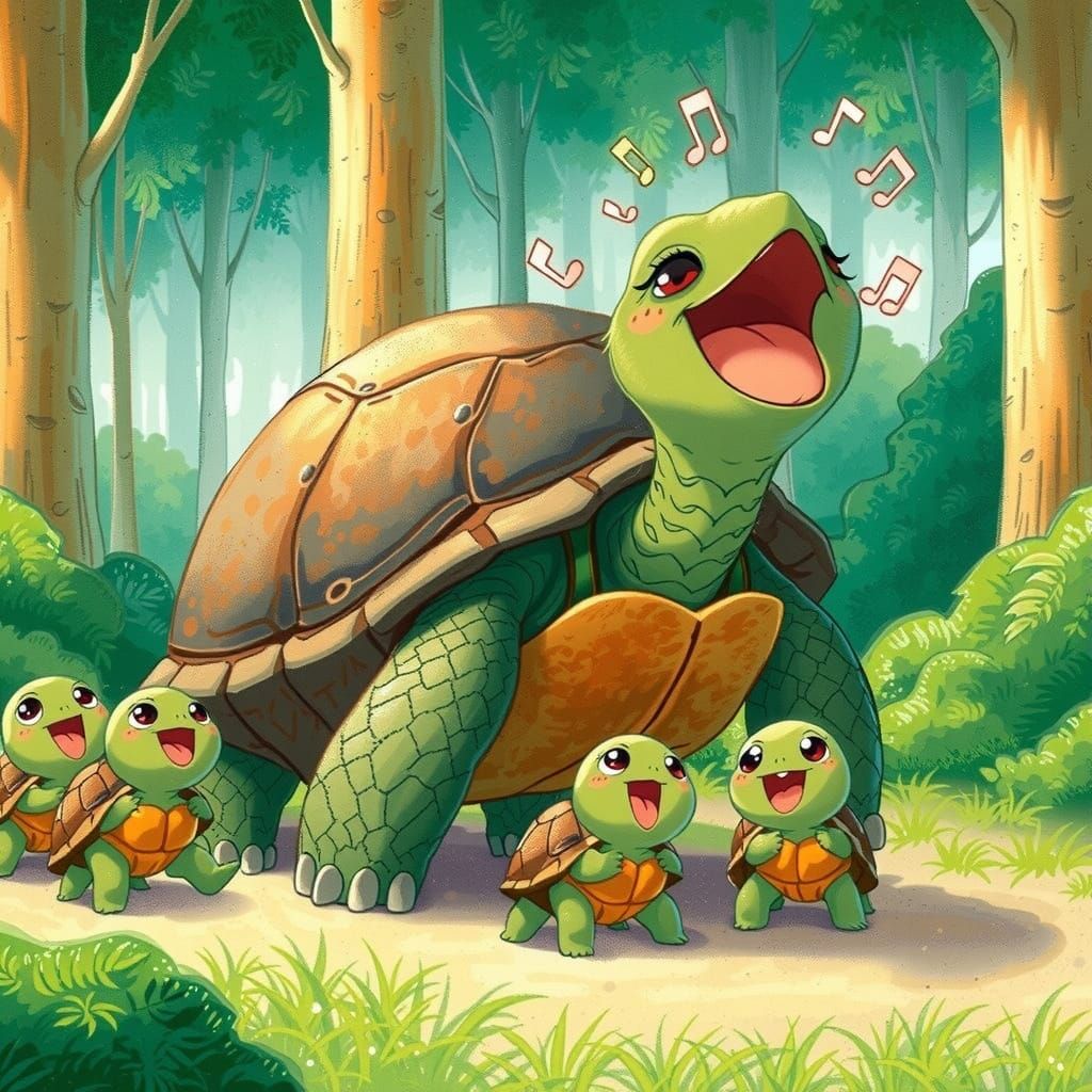 Momma Turtle sing with her Kids