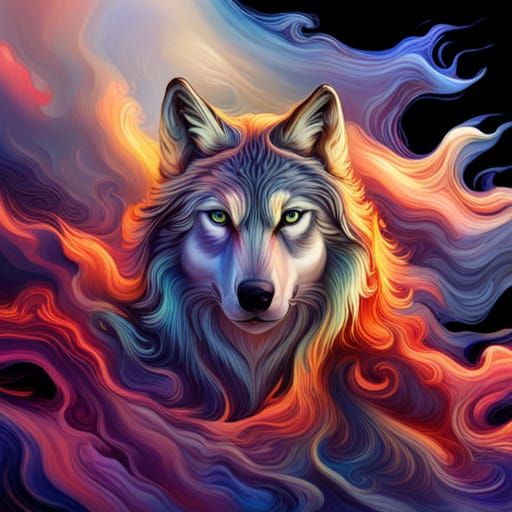 Baroque Wolf with Fluid Simulation and Flame