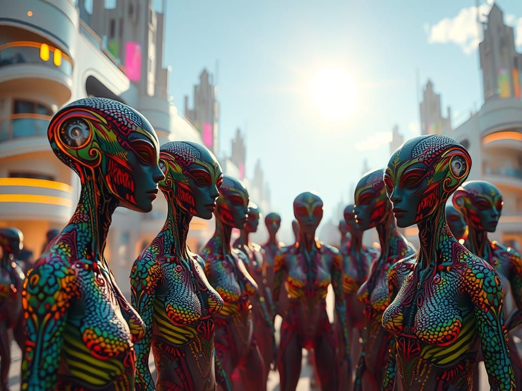 Ethereal Extraterrestrial Masquerade in Iridescent Metropoli...