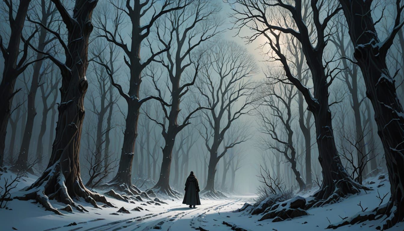 Mystical Snowy Solitude in Dark Fantasy Style