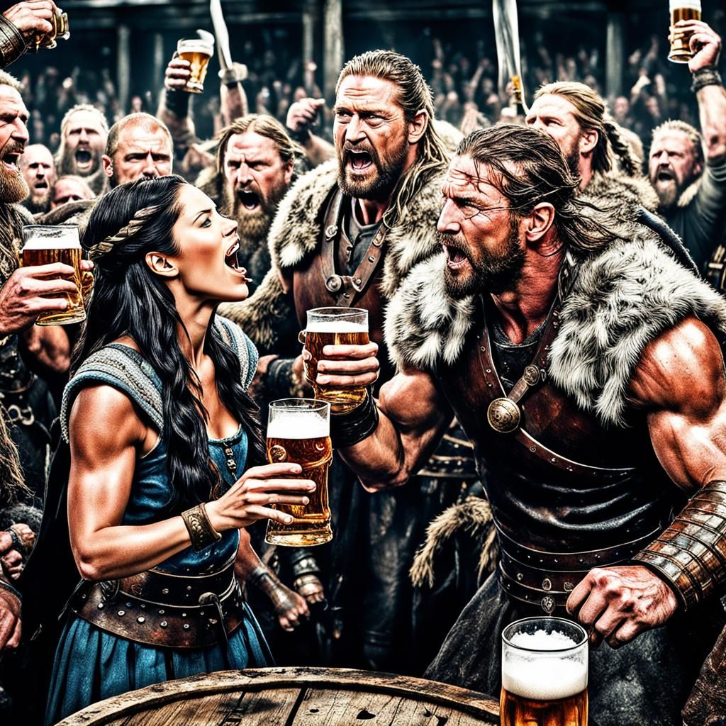 Olivia Munn and Gerard Butler with Vikings