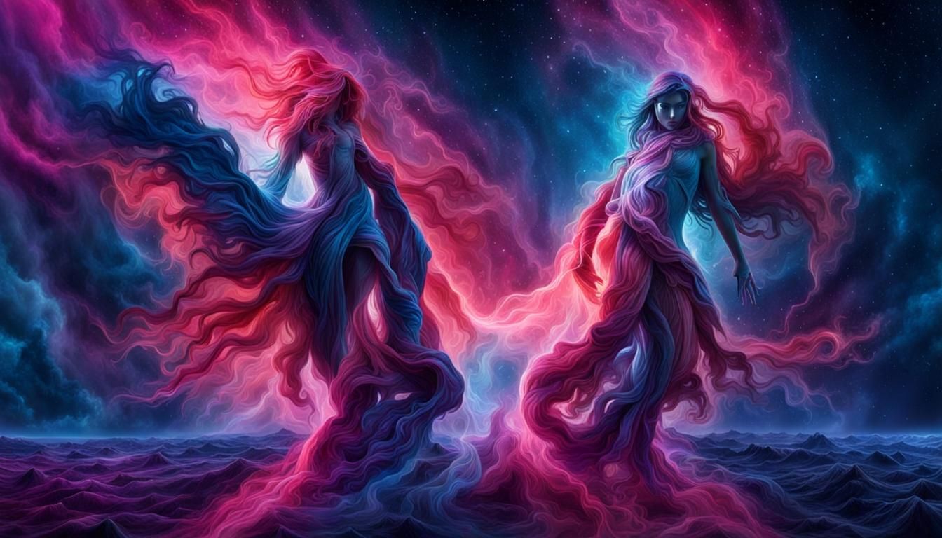 Surreal Space Spirits in Dreamlike Double Exposure