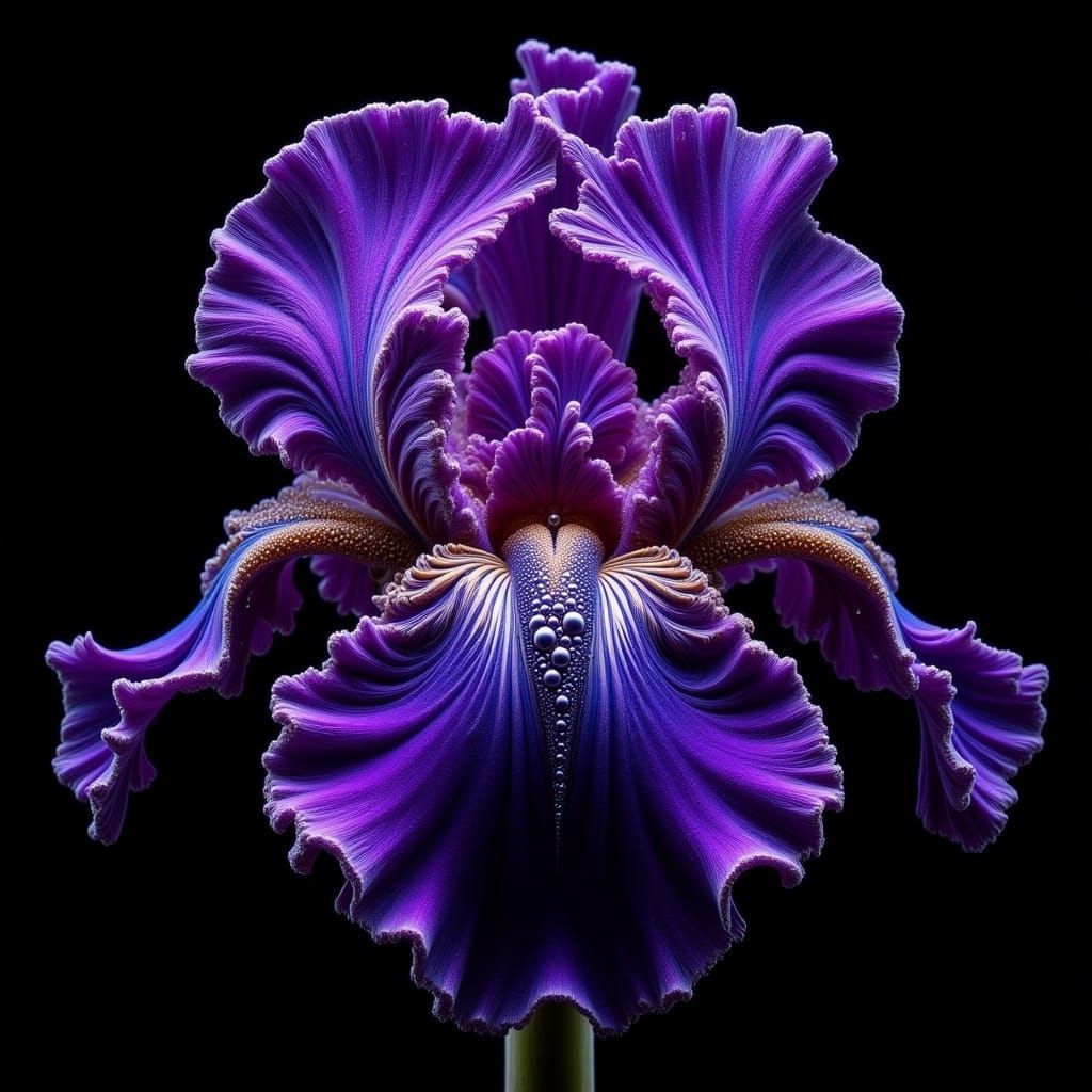 Purple Iris Blossom Macro with Dew Drops