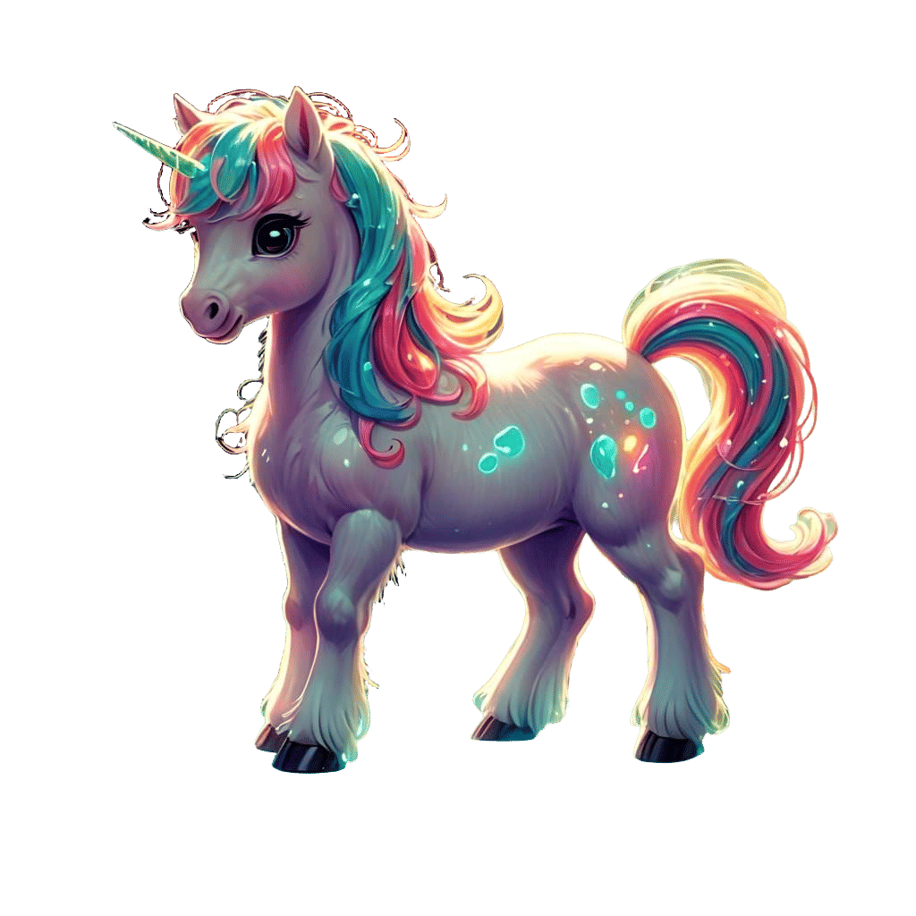 Chibi Pony with Bioluminescent Waterfall in Candyland Art