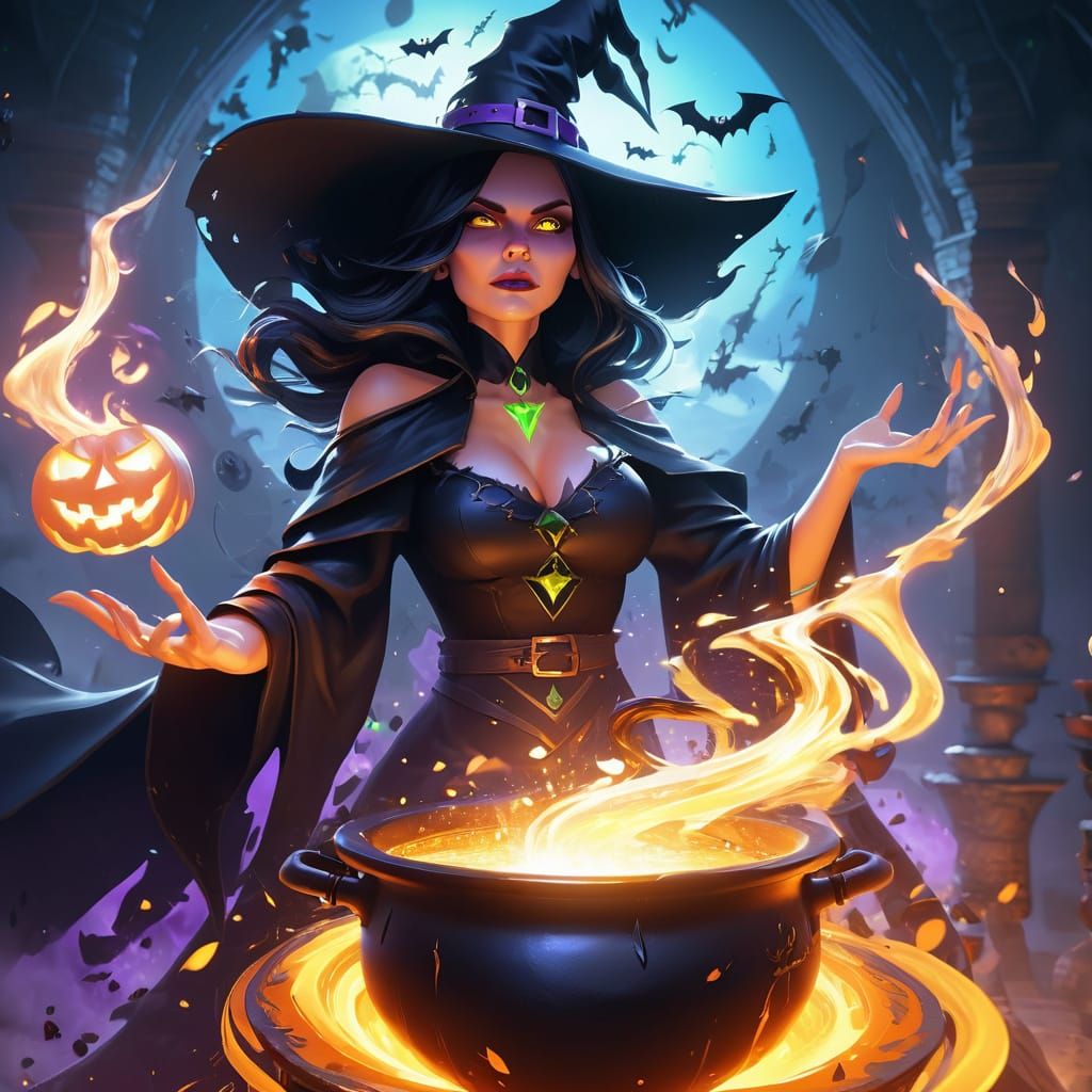 Wicked Witch Spellcasting in Detailed Digital Art