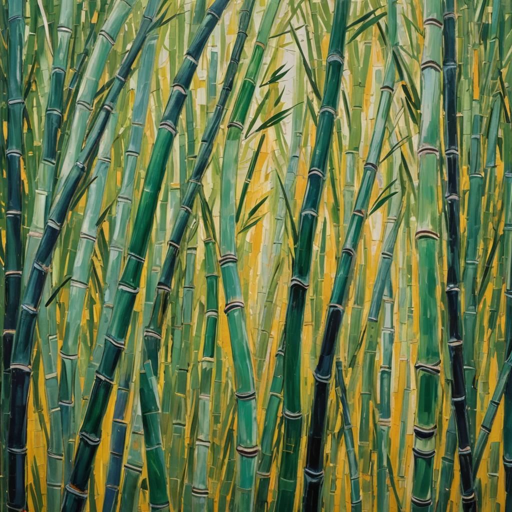 Bamboo in Wind: an Expressionist Impasto Painting