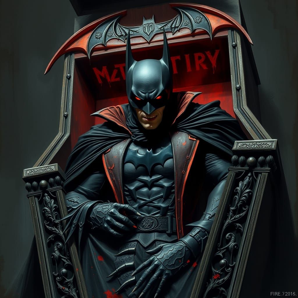 Dark Knight Emerges from Coffin in Victorian Gothic Style