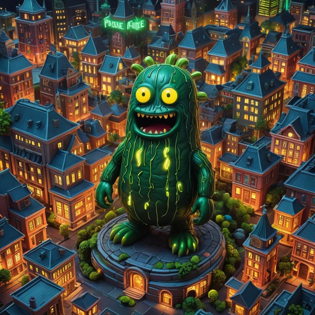 Pickle Monster in City, Funko Pop Style