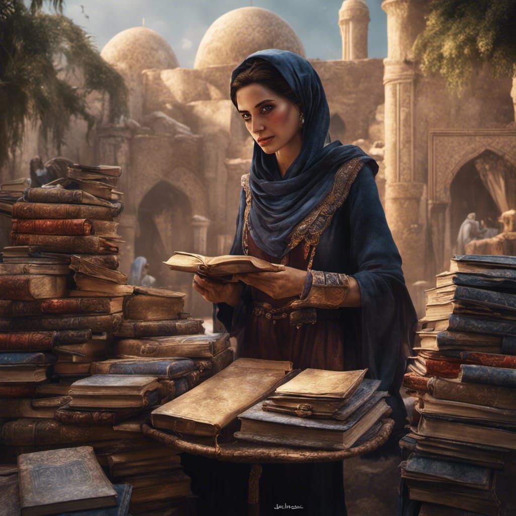 Iraqi Woman Selling Books in Detailed Matte Painting