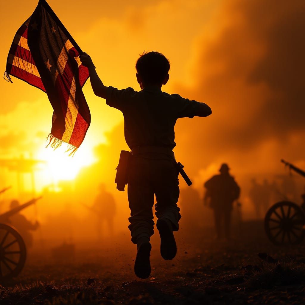 Boy Runs Into Civil War Battlefield At Sunset