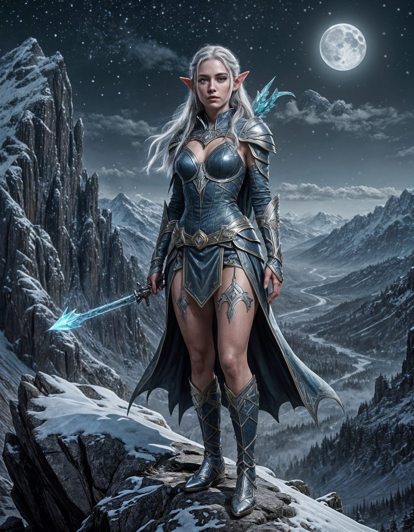 Elf Assassin Commanding Ice on Mountain Peak