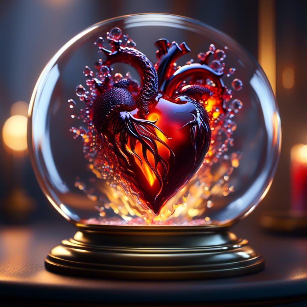 Flaming Heart in Glass Miniature: Surreal Fantasy
