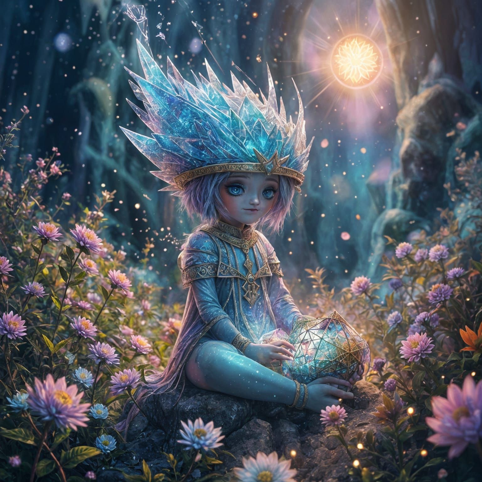 Iridescent Crystal Dragon Bearer in Watercolor Style, Featur...