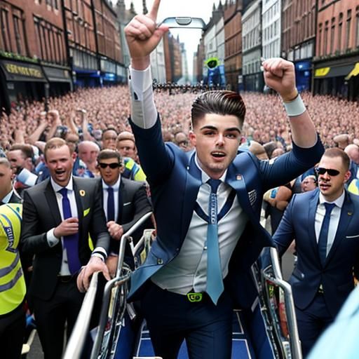 Midfielder Jack Grealish nearly took a tumble during an open-top bus parade to celebrate Manchester City winning their f...