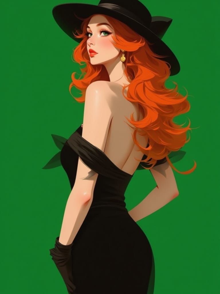 Vintage Woman in Elegant Fashion Dress