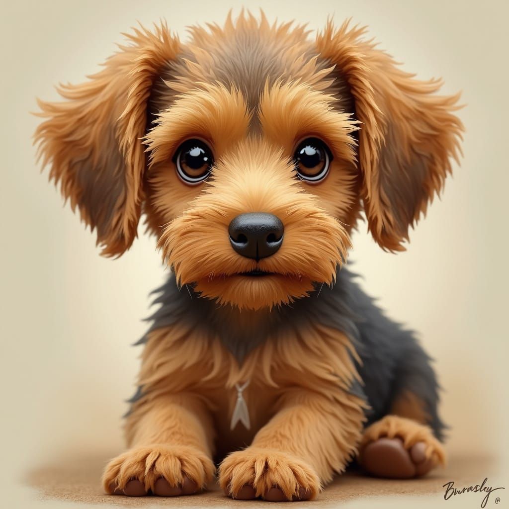 Adorable Airedale Puppy in Storybook Illustration Style