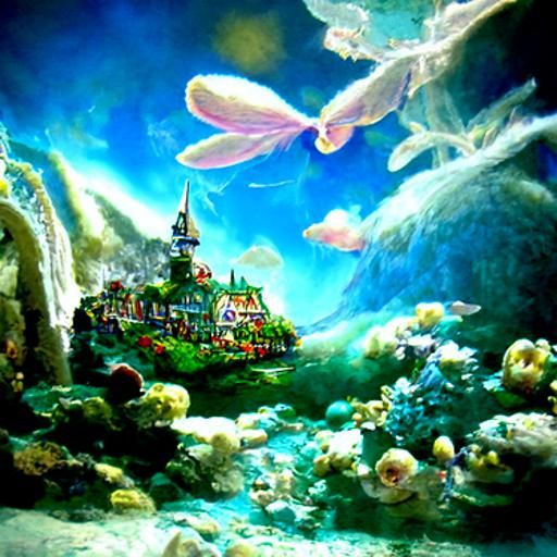 Ethereal Sea Fairy Town in Hyperdetailed Fantasy Style