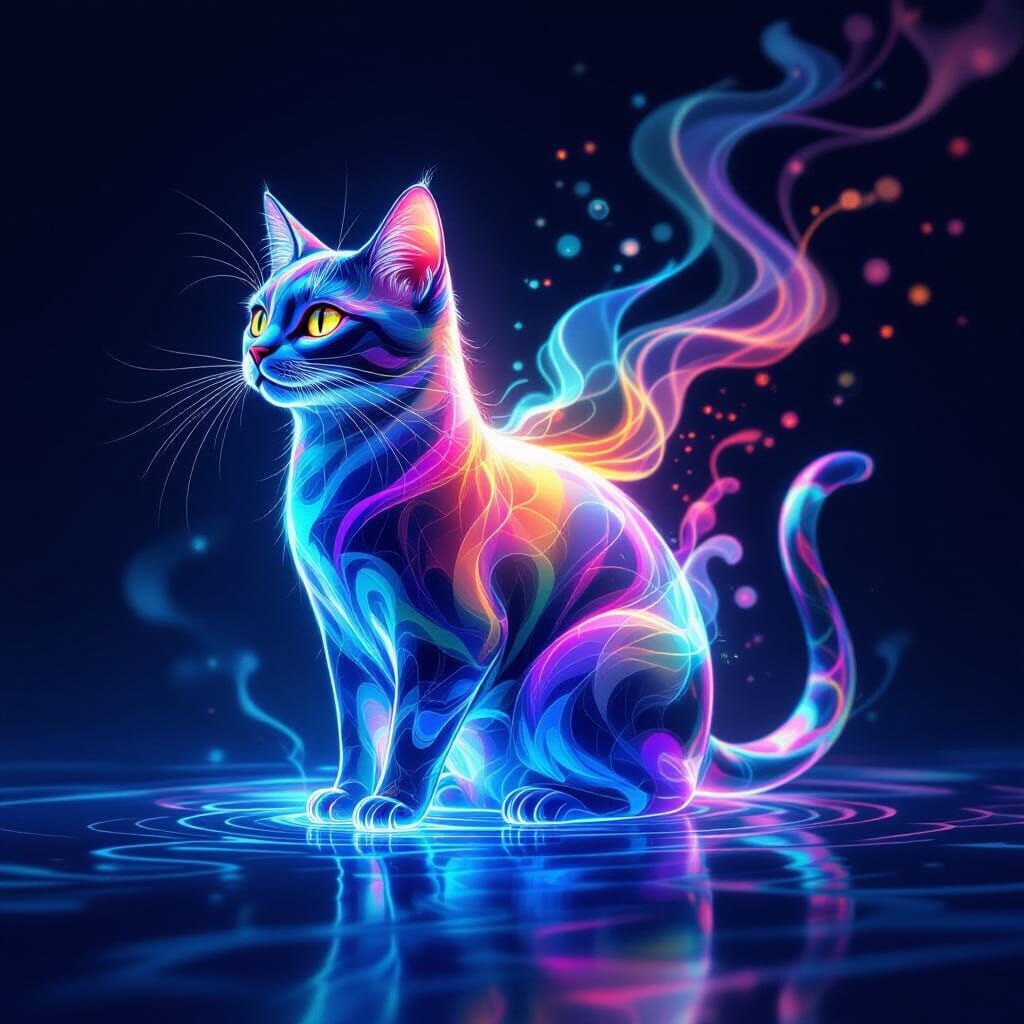 Glass Cat Unleashes Swirling Multicolored Spirits