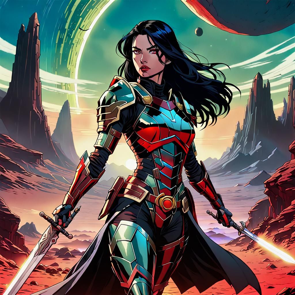 Martian Warlord Heroine in Comic Book Style