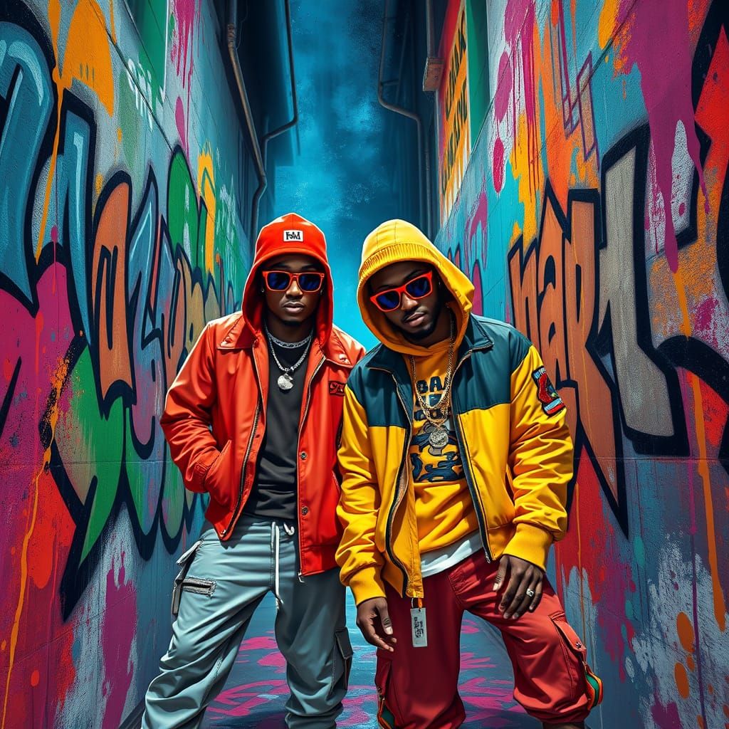 Vibrant Hip Hop Artists in a Graffiti Alleyway