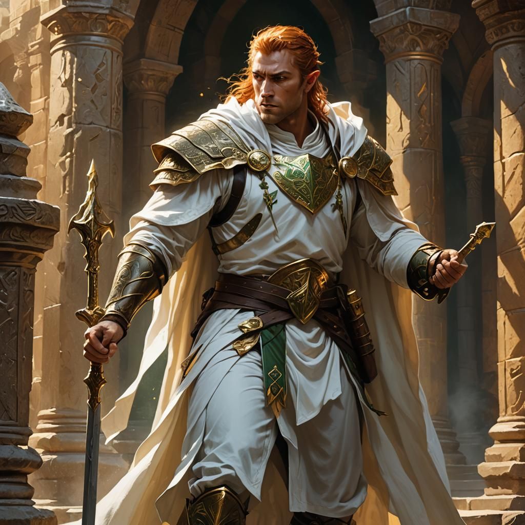 Half-Elf Cleric in Temple: Fantasy Concept Art