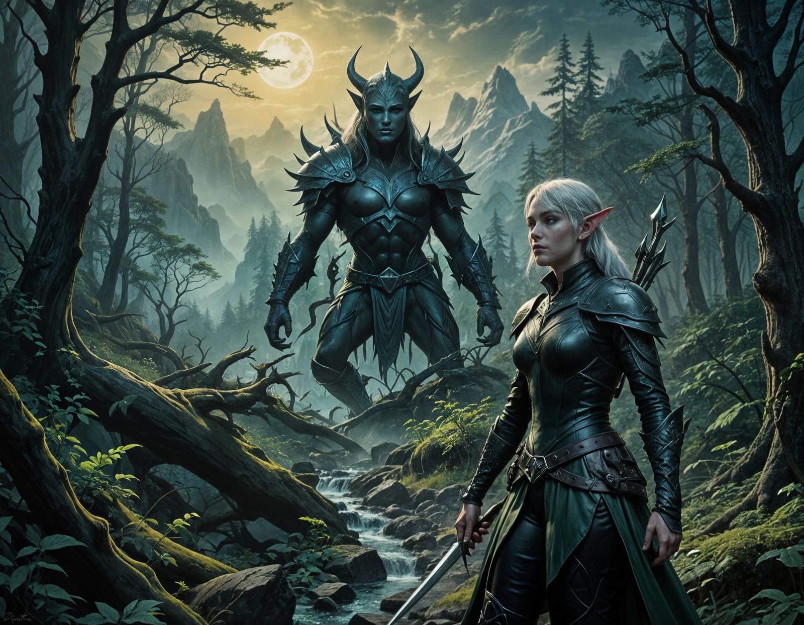 Hyperrealistic Drow Hunter in Aquamarine Leather Mail